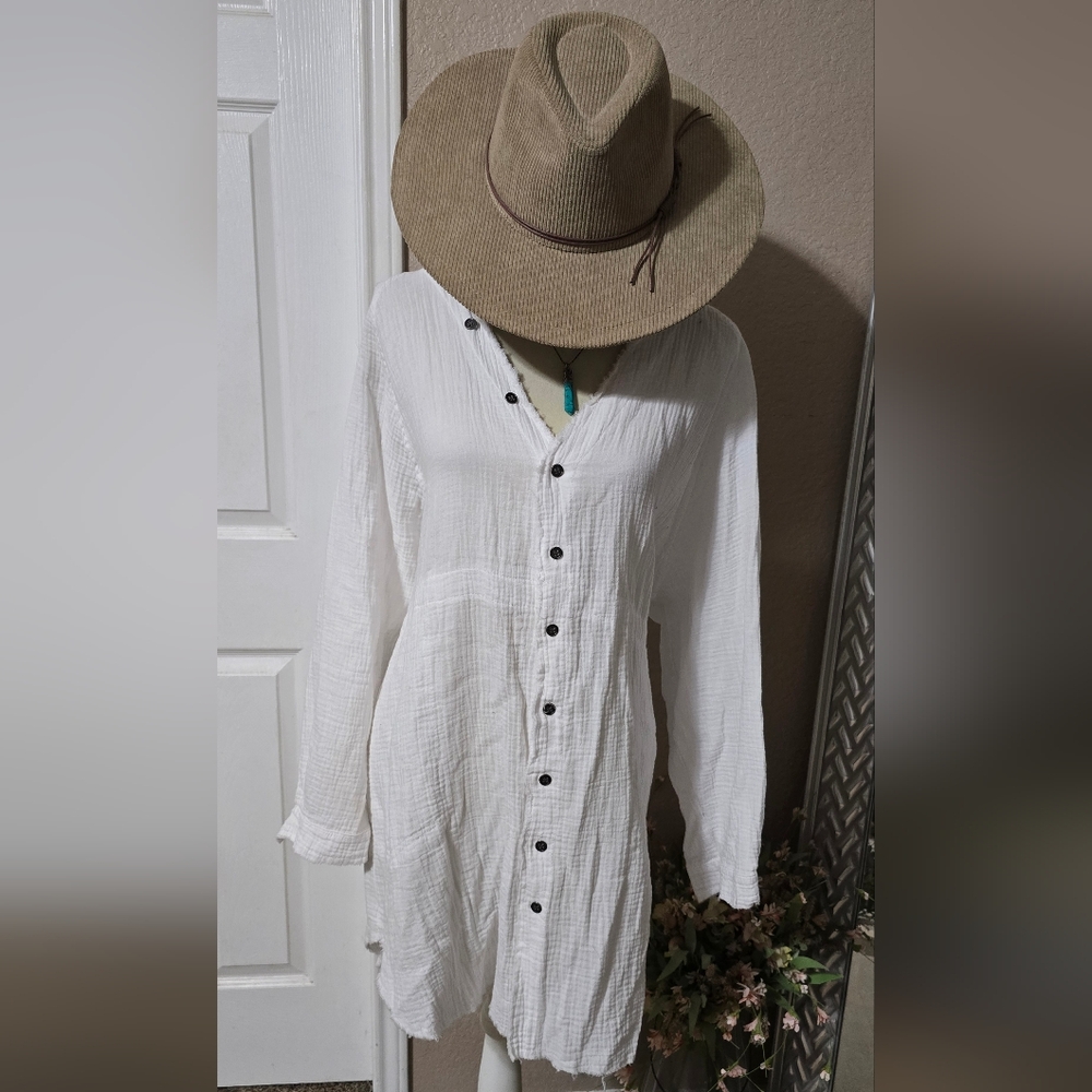 White Button-Down Tunic Dress - image 1